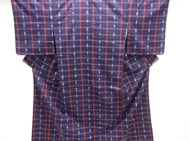 JAPANESE KIMONO / UNUSED TSUMUGI / WOVEN GRID & KASURI 